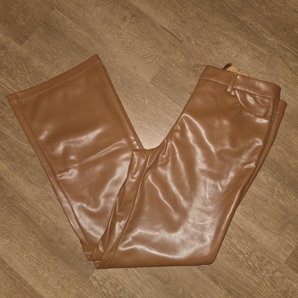 Women's Brown Scoop Faux Leather Flare Pants Size 10